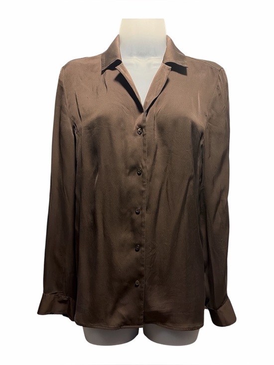 Quince Tops - Quince Washable Stretch Silk Blouse Brown Size Large